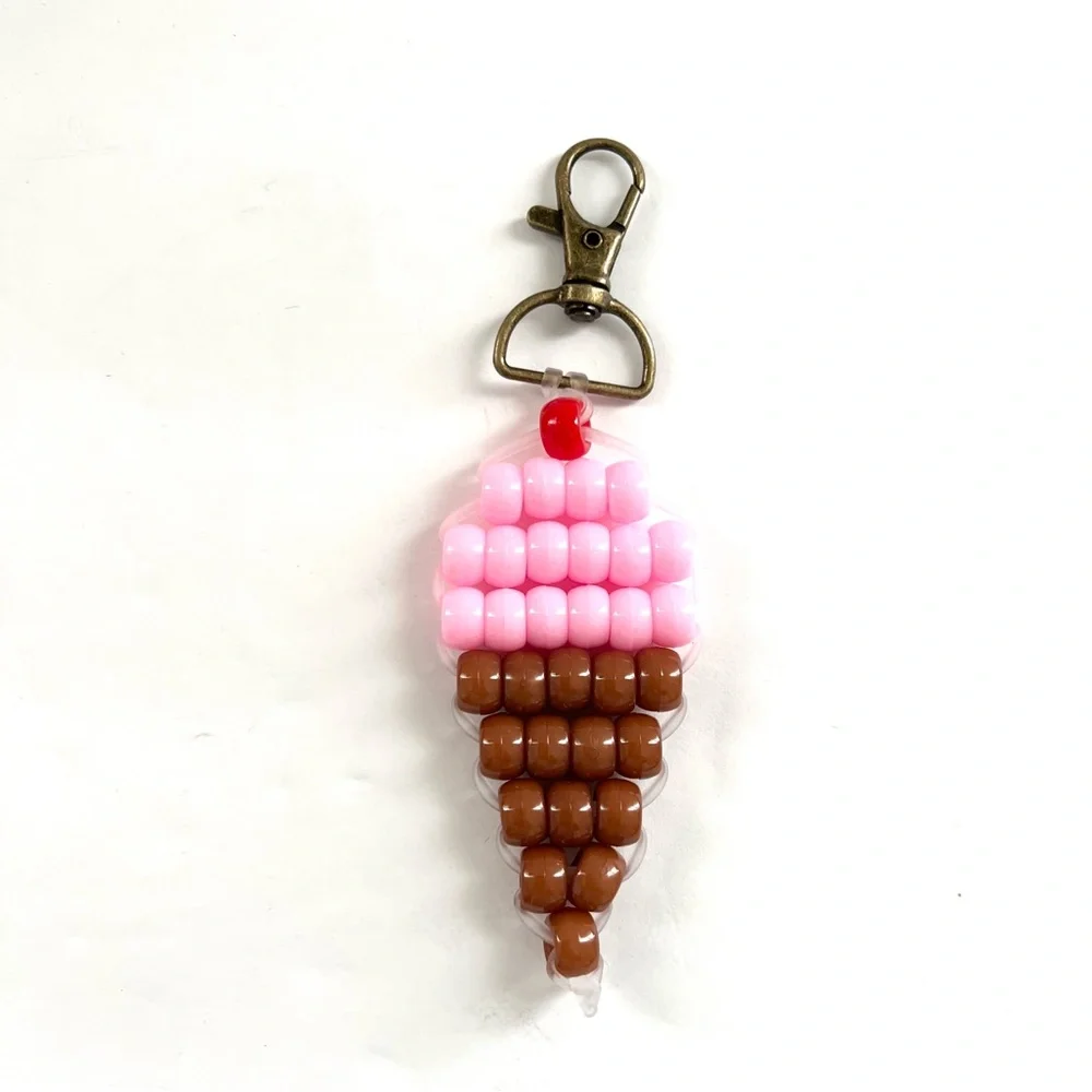 Handmade Ice Cream Pony Bead Keychain | Cute Bag Charm